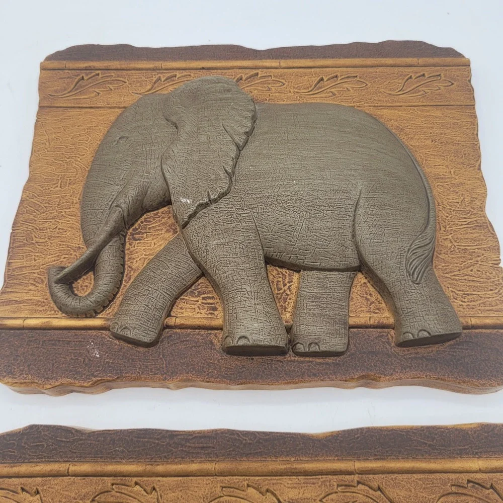 Vtg Home Interiors‎ GIA HOMCO Elephant Wall Hangings Plaques 2-Set 9.5